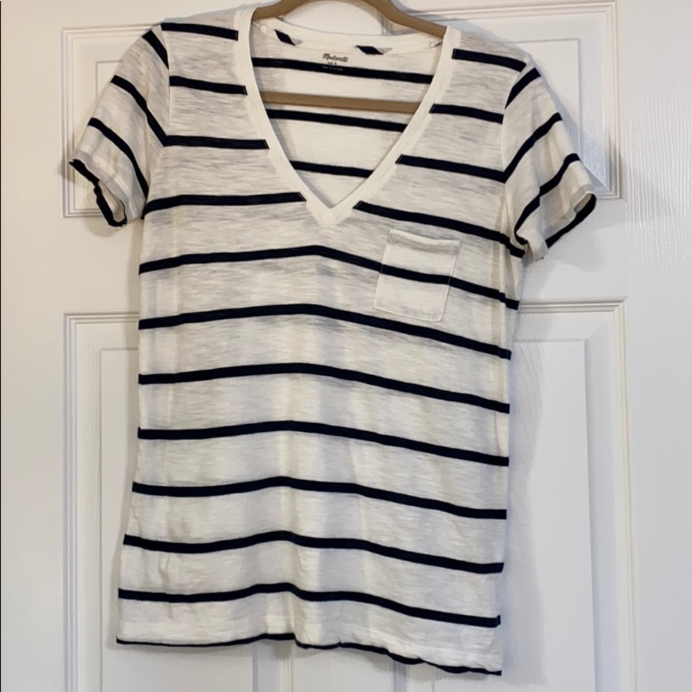 Madewell Navy & White Striped Pocket Tee